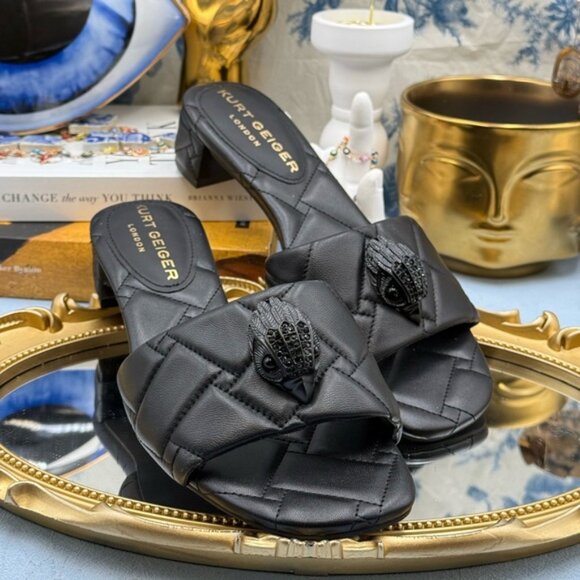 🆕 KURT GEIGER LONDON 🧿 NWOB Black Kensington Quilted Block Heel Sandal, Sz37 7 - Picture 9 of 15